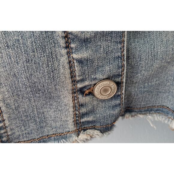 Angels Forever Young Raw Hem Faded Denim Jacket with Flower Embroidery Size 2X - Picture 6 of 10